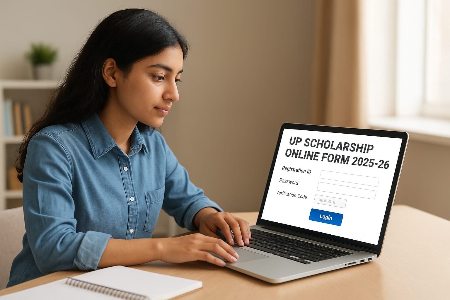 Preview of SEO-optimized snippet editor for UP Scholarship Online Form 2025-26 with meta title, permalink, and description fields visible.